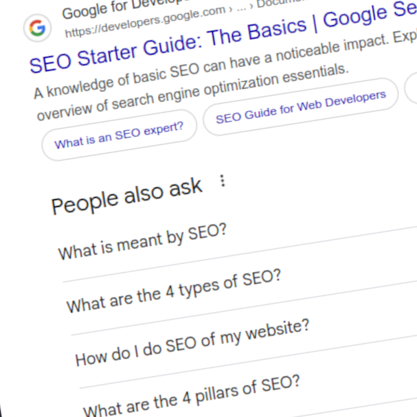 Image showing a screenshot from a search engine with results about SEO